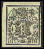 Hanover 1851-55 1ggr black on grey-green 4 margins fine used.