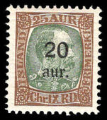 Iceland 1921-30 20a on 25a green and brown lightly mounted mint.