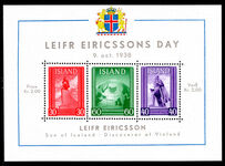 Iceland 1938 Leif Eirikssons day souvenir sheet unmounted mint.