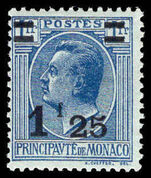 Monaco 1926-31 1f25 on 1f blue on azure unmounted mint.