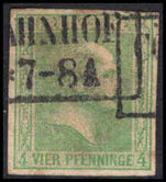 Prussia 1858 4sgr green 4 margins fine used.