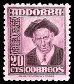Spanish Andorra 1948-53 20c deep reddish violet unmounted mint.