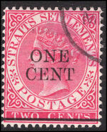 Straits Settlements 1892 1c on 2c bright rose fine used.