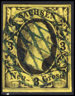 Saxony 1851 3g black on yellow 4 margins fine used.