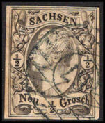 Saxony 1855-63 ½g black on grey 4 margins fine used.