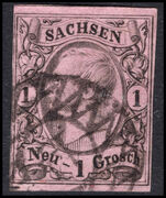 Saxony 1855-63 1g black on rose 4 margins Close on left) fine used.