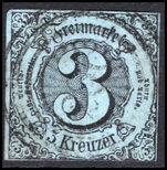 Thurn & Taxis Southern District 1852-58 3k grey-blue fine used.