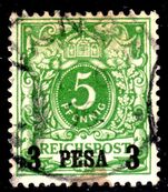 East Africa 1893 3p on 5pf green fine used.