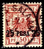 East Africa 1893 25p on 50pf 17½mm surcharge fine used.