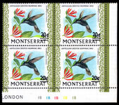 Montserrat 1974 20c block of 4 bottom two with missing bar of surcharge unmounted mint.