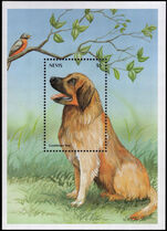 Nevis 2000 Leonberger dog and bird souvenir sheet unmounted mint.