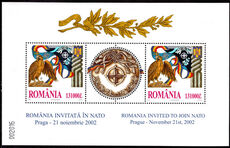 Romania 2002 Eagle and NATO Emblem souvenir sheet unmounted mint.