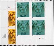 USA 2001 Art Deco Eagle in self-adhesive blocks of 4 unmounted mint.