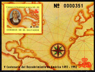 El Salvador 1990 500th Anniversary (1992) of Discovery of America by Columbus (4th issue) souvenir sheet unmounted mint.