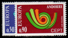 French Andorra 1973 Europa Posthorn fine lightly mounted mint.