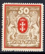 Danzig 1922 50mk Red and Gold upright watermark lightly mounted mint.