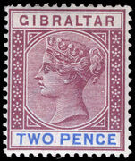 Gibraltar 1898 2d brown-purple and ultramarine lightly mounted mint.