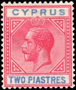 Cyprus 1921-23 2pi carmine and blue lightly hinged mint.
