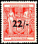 New Zealand 1940-58 22/- on 22sh scarlet inverted watermark postal fiscal fine mint lightly hinged...