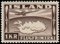 Iceland 1934 1kr air lightly hinged.