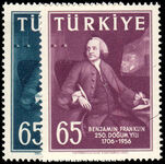 Turkey 1957 250th Birth Anniv of Benjamin Franklin unmounted mint.