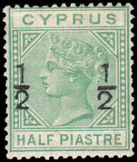 Cyprus 1882 ½ on ½d green fine lightly hinged mint.