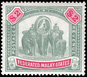 Federated Malaya States 1900-01 $2 green and carmine crown CC fine lightly mounted mint.