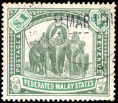 Federated Malaya States 1904-22 $1 fine fiscally used.