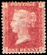 1864-79 1d rose-red plate 148 lightly mounted mint.