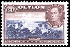 Ceylon 1938-49 1r Trincomalee sideways watermark unmounted mint.