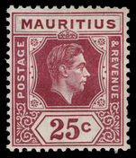 Mauritius 1938-49 25c brown-purple chalky paper lightly mounted mint.