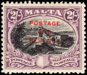 Malta 1928 2s opt Postage & Revenue lightly mounted mint.