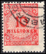 Germany 1923 10M scarlet zigzag roulette fine used.