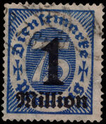 Third Reich 1923 (Aug-Oct) 1m on 75pf official wmk mesh fine used.