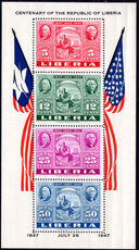 Liberia 1947 US Stamp Centenary perf souvenir sheet unmounted mint.