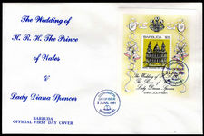 Barbuda 1981 Royal Wedding 1st issue souvenir sheet first day cover.