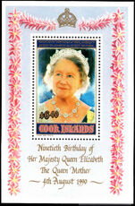 Cook Islands 1990 90th Birthday of Queen Elizabeth the Queen Mother souvenir sheet unmounted mint.