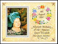 Niue 1991 90th Birthday of Queen Elizabeth the Queen Mother souvenir sheet unmounted mint.