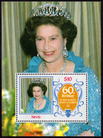 Nevis 1986 60th Birthday of Queen Elizabeth unmounted mint souvenir sheet.