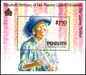 Penrhyn Island 1990 90th Birthday of Queen Elizabeth the Queen Mother souvenir sheet unmounted mint.