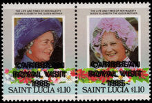 St Lucia 1985 Royal Visit $1.10 pair double overprint unmounted mint.
