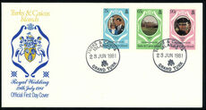 Turks & Caicos Islands 1981 Royal Wedding first day cover.