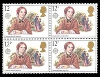 1980 Famous Authoresses 12p Missing p in unmounted mint block of 4 unmounted mint.