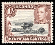 Kenya Uganda & Tanganyika 1938-54 1s black and brown perf 13x11¾ lightly mounted mint.
