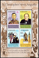 St Christopher 1974 Churchill souvenir sheet unmounted mint.