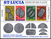 St Lucia 1974 Coins of Old Saint Lucia souvenir sheet unmounted mint.
