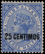 Gibraltar 1889 25c on 2½d bright-blue lightly mounted mint.
