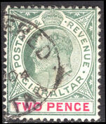 Gibraltar 1903 2d grey-green and carmine Crown CA fine used.