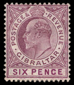 Gibraltar 1906-11 6d dull and bright purple Mult Crown CA lightly mounted mint.