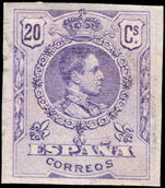 Spain 1909-22 20c violet imperf fine used.